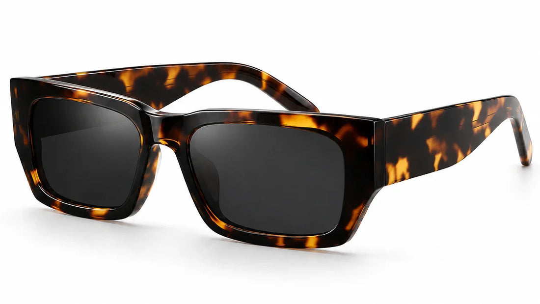 Tortoiseshell square sunglasses with black lenses for women's fashion