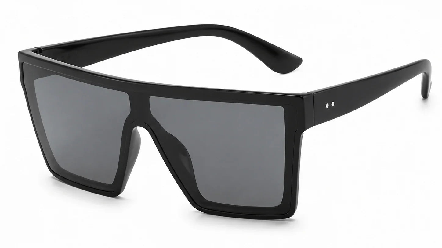 Stylish black oversized sunglasses with gray polarized lenses, UV protection, trendy women's fashion