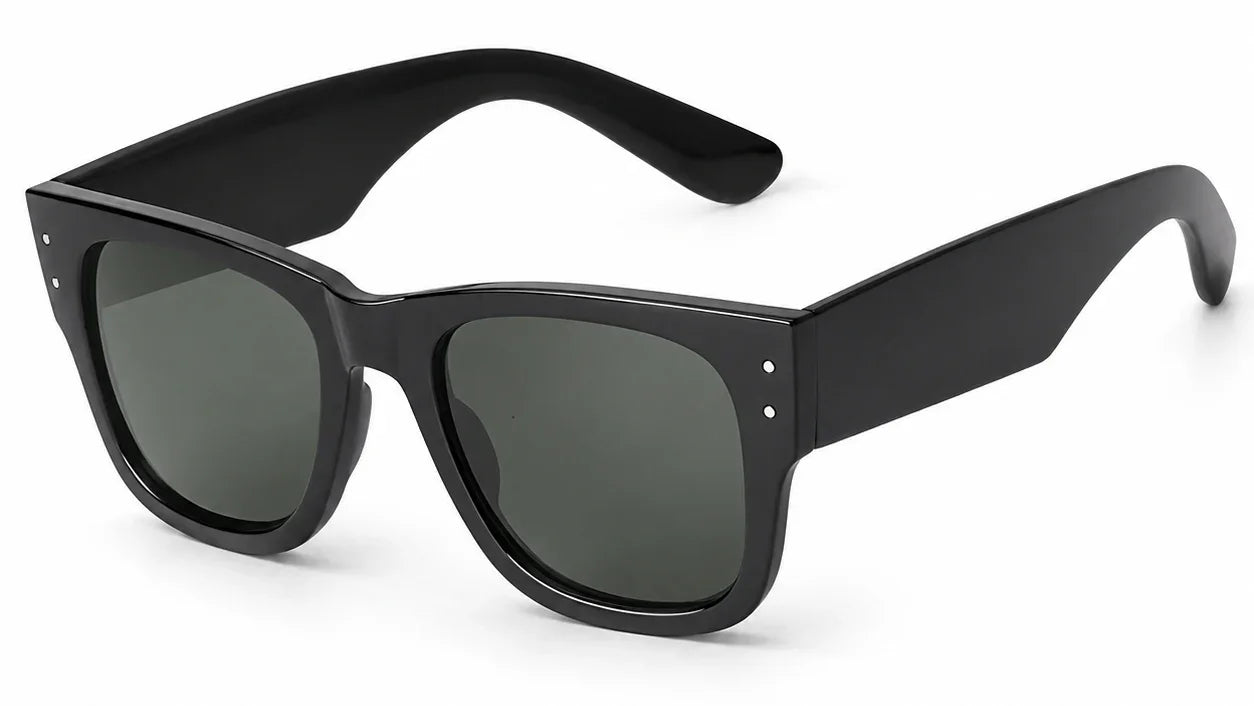 Black wayfarer sunglasses with polarized lenses for women, UV protection, stylish and trendy design