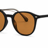 Stylish round sunglasses with black frames and amber lenses, UV protection for women