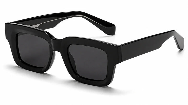 Black square frame sunglasses with dark lenses, stylish and modern design for women