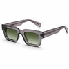 Stylish square sunglasses with gradient green lenses and translucent gray frames, UV protection