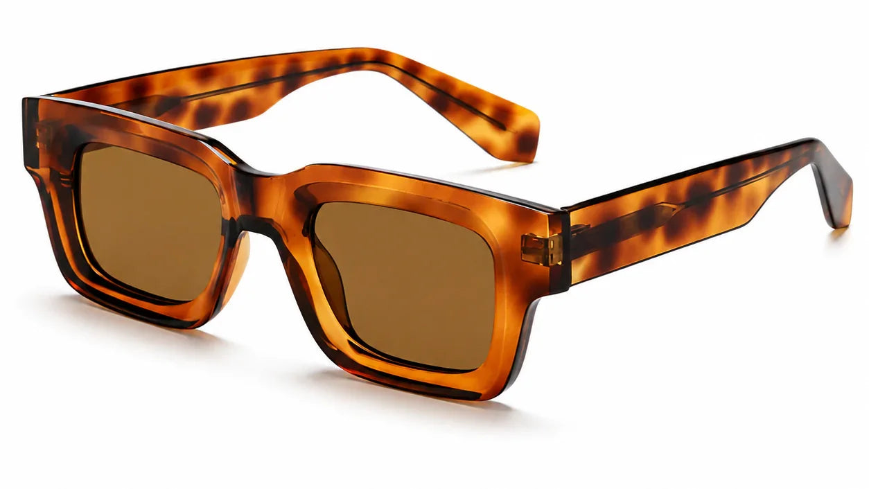 Tortoiseshell square sunglasses with brown lenses, stylish UV-protected women's shades