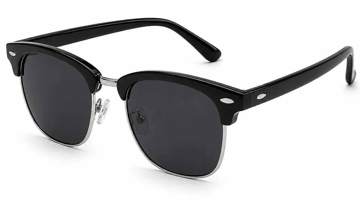Stylish black half-frame sunglasses with polarized lenses and UV protection for women