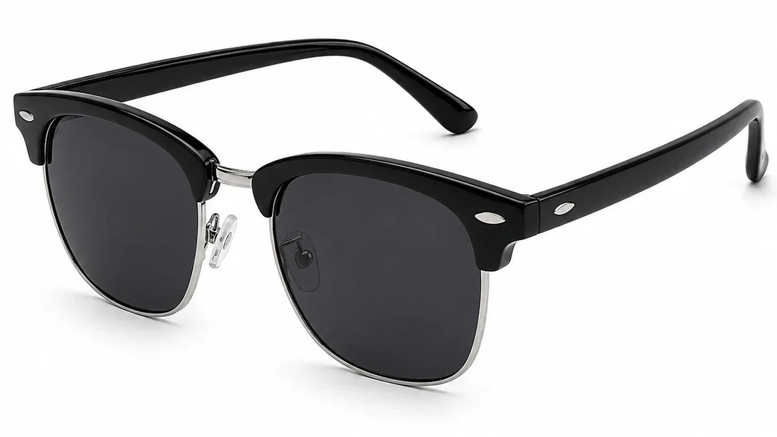 Stylish black half-frame sunglasses with polarized lenses and UV protection for women