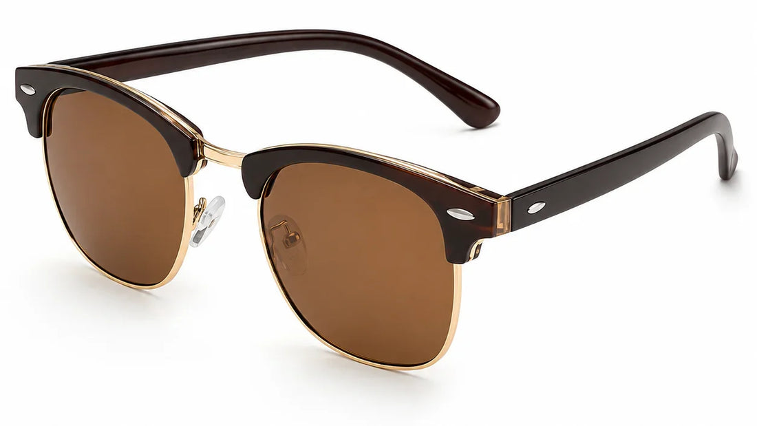 Stylish women's sunglasses with brown lenses and gold accents, UV protection, polarized