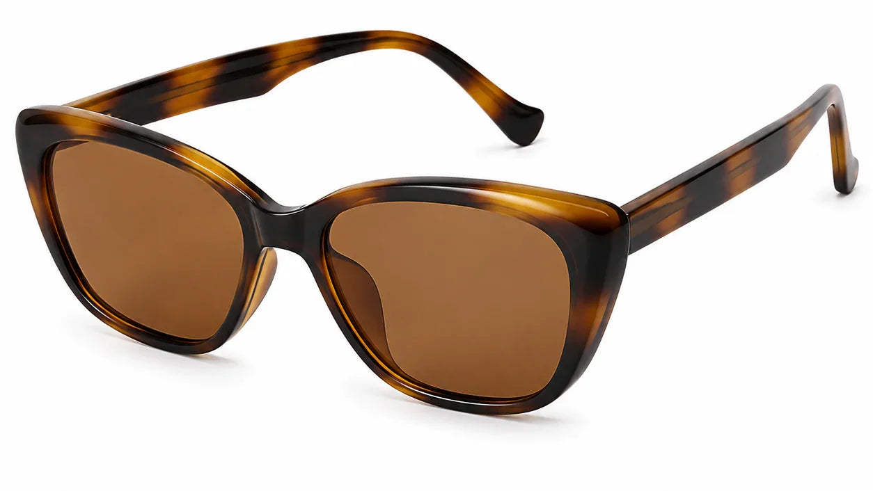 Tortoiseshell cat-eye sunglasses with brown polarized lenses, stylish women's UV protection eyewear