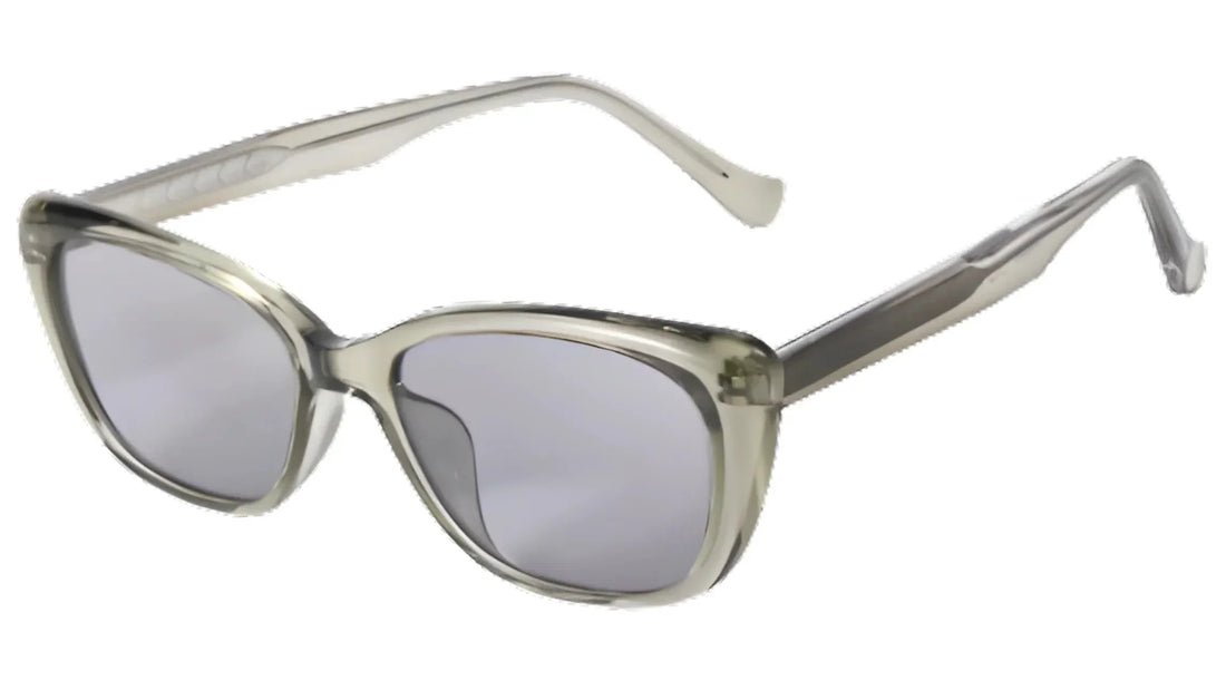 Stylish cat-eye sunglasses with translucent frame and gray lenses, UV protection for women