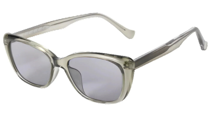 Sunglasses with transparent frame and gray lenses