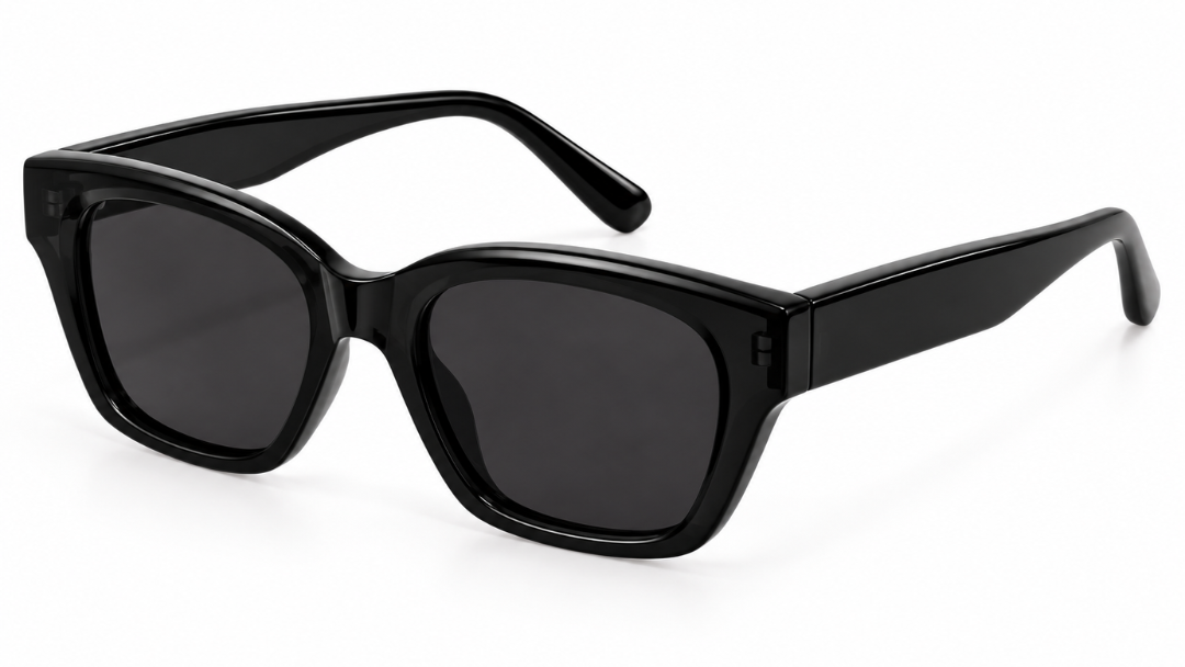 Brandi black square sunglasses with dark lenses and broad temples