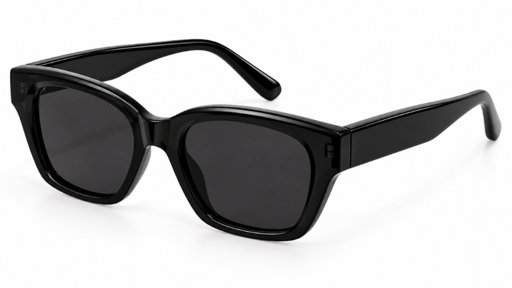 Brandi black square sunglasses with dark lenses and broad temples