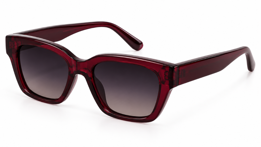 Brandi burgundy square sunglasses with translucent red frame and gradient lenses