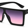 Black sunglasses with gradient pink to purple lenses 