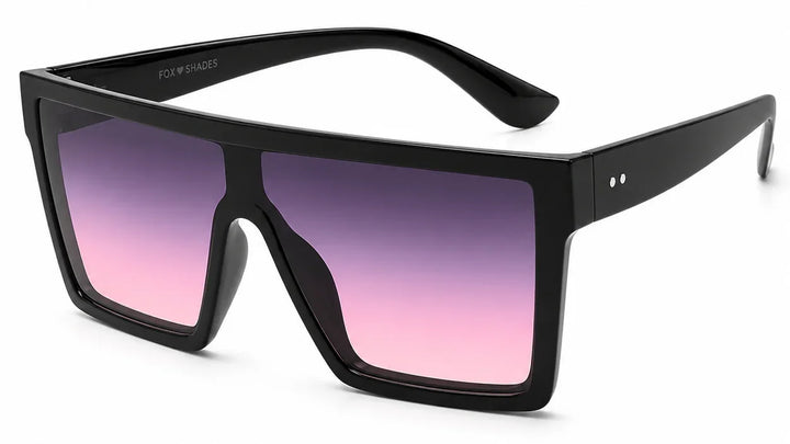 Black sunglasses with gradient pink to purple lenses 