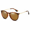 Tortoiseshell women's sunglasses with gold arms and polarized brown lenses, stylish UV protection