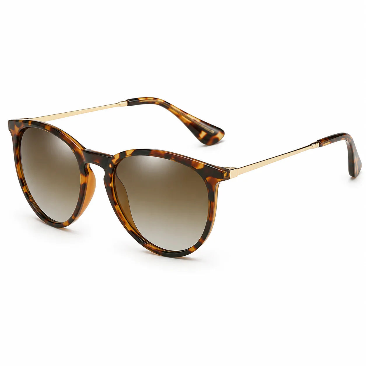 Tortoiseshell women's sunglasses with gold arms and gradient lenses, UV protection, stylish design