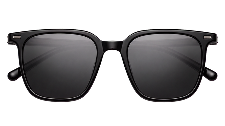 Black square sunglasses with dark gray lenses