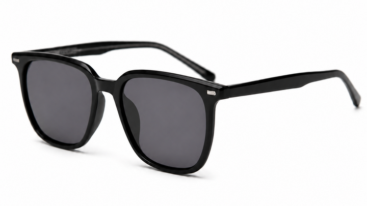 Black sunglasses with dark lenses on a white background