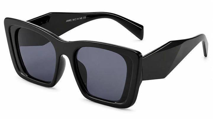 Jaimee Fashion Vintage sunglasses by Fox Shades with black oversized cat-eye frame and dark tinted lenses.