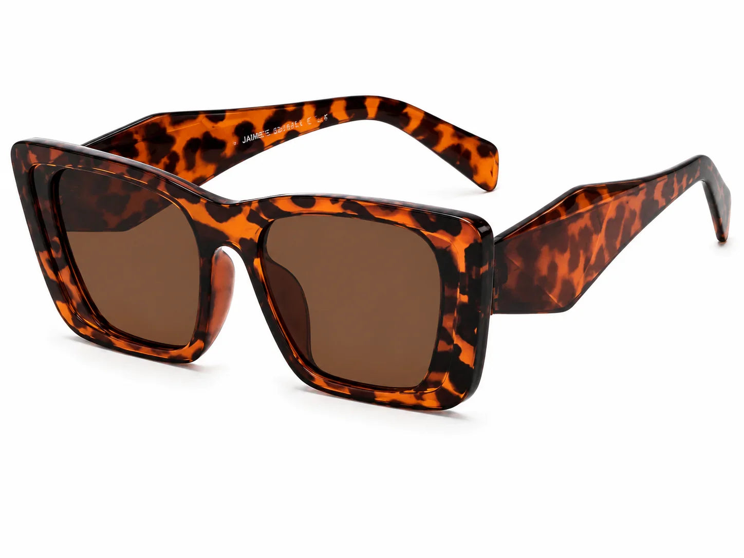 Tortoiseshell square sunglasses with brown lenses, stylish women's UV protection eyewear