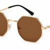 Gold hexagonal sunglasses with brown polarized lenses, stylish women's UV protection eyewear