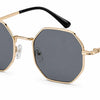 Gold hexagon frame sunglasses with dark lenses, stylish women's UV protection eyewear