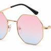Pink to blue gradient octagon sunglasses with gold frame and black arms, UV protection, polarized lenses