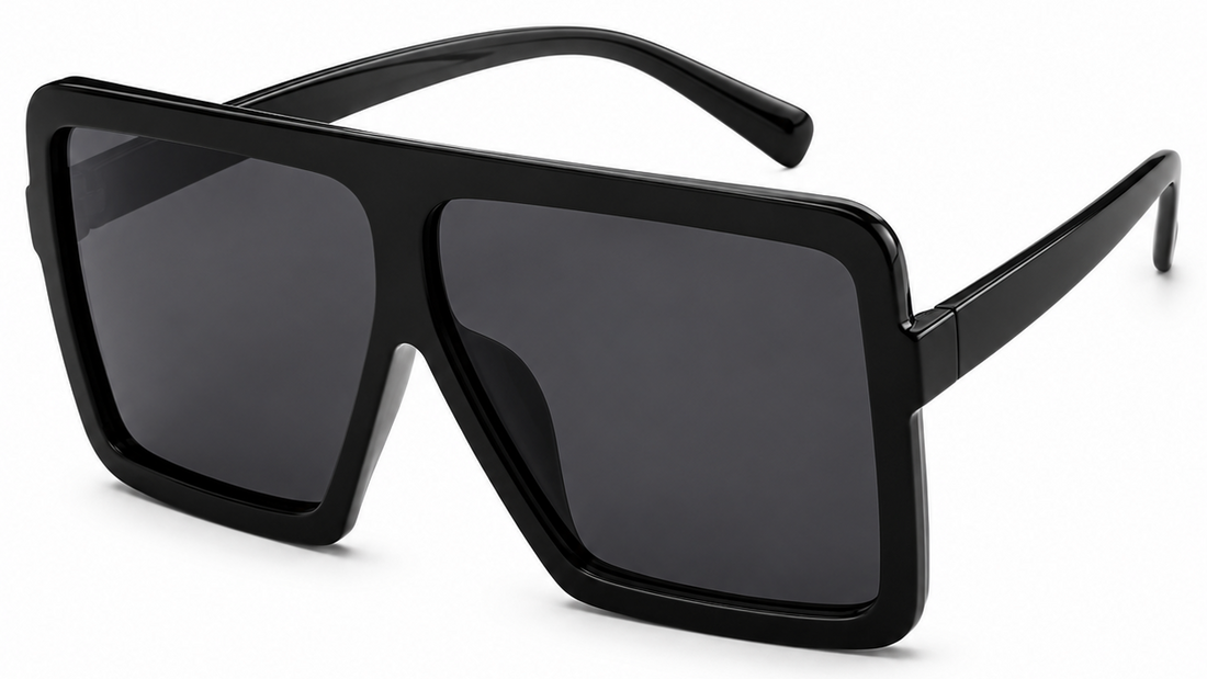 Black oversized square sunglasses with UV protection and polarization for women