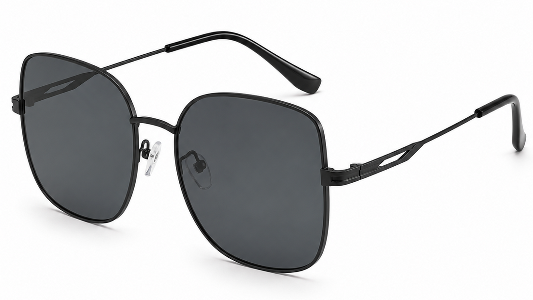 Stylish black square-frame sunglasses with dark polarized lenses for women, UV protection