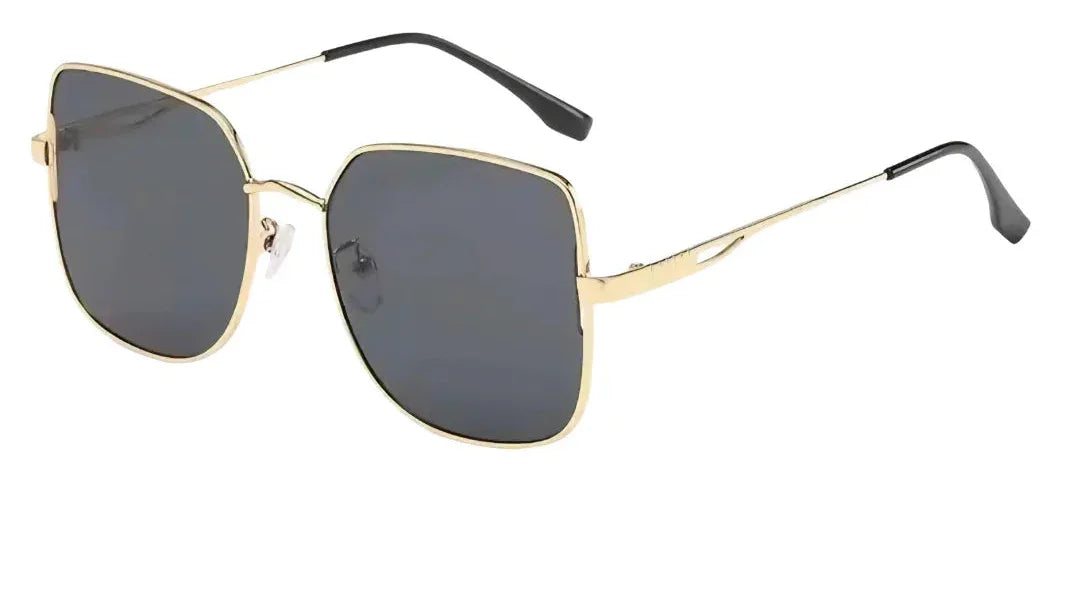 Gold frame women's sunglasses with dark polarized lenses, stylish and UV protected