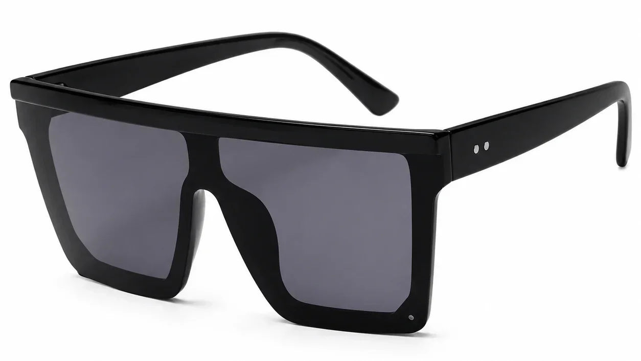 Black oversized square sunglasses with gray polarized lenses, stylish UV protection for women