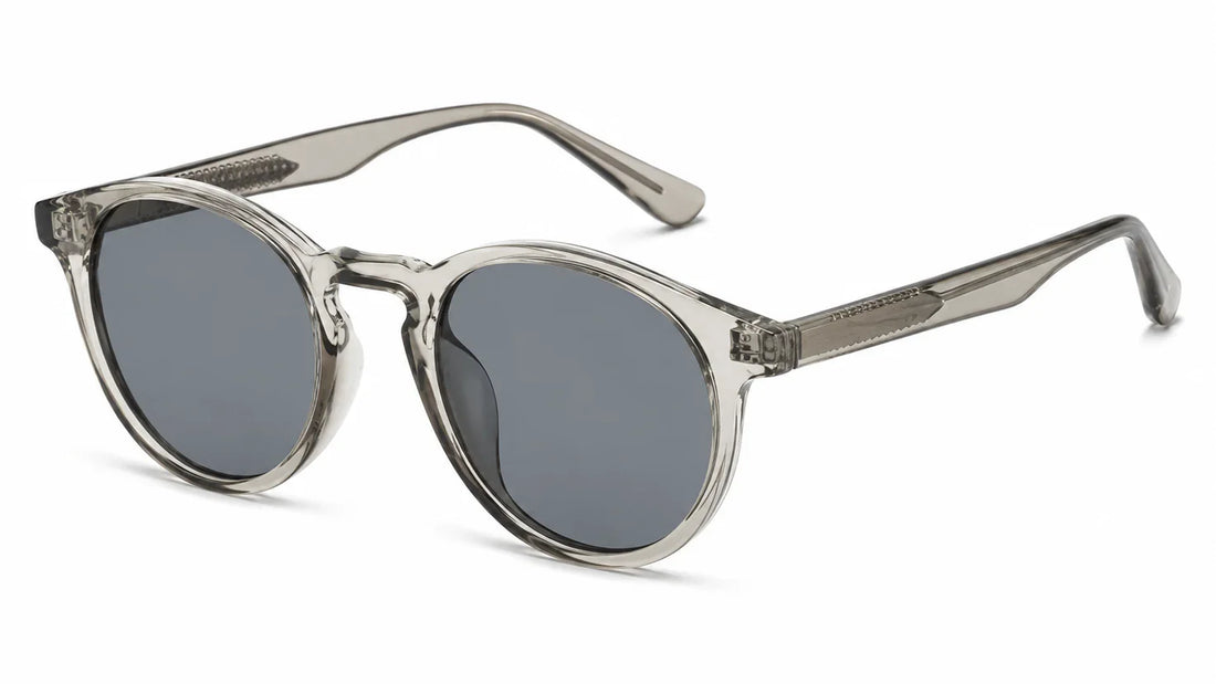 Grey round sunglasses with transparent frame