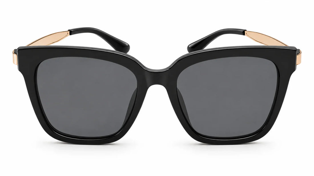 Black sunglasses with gold accents quay inspired
