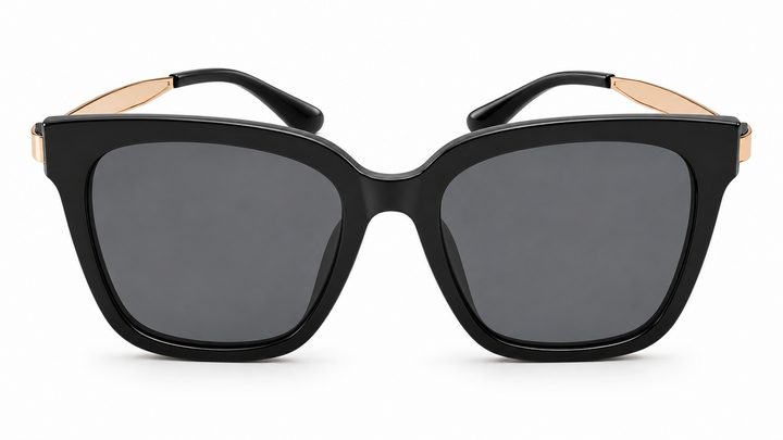 Black sunglasses with gold accents quay inspired