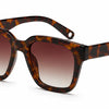 Hawksbill tea square sunglasses by Fox Shades with a glossy tortoise frame, warm tea gradient lenses, wide patterned arms