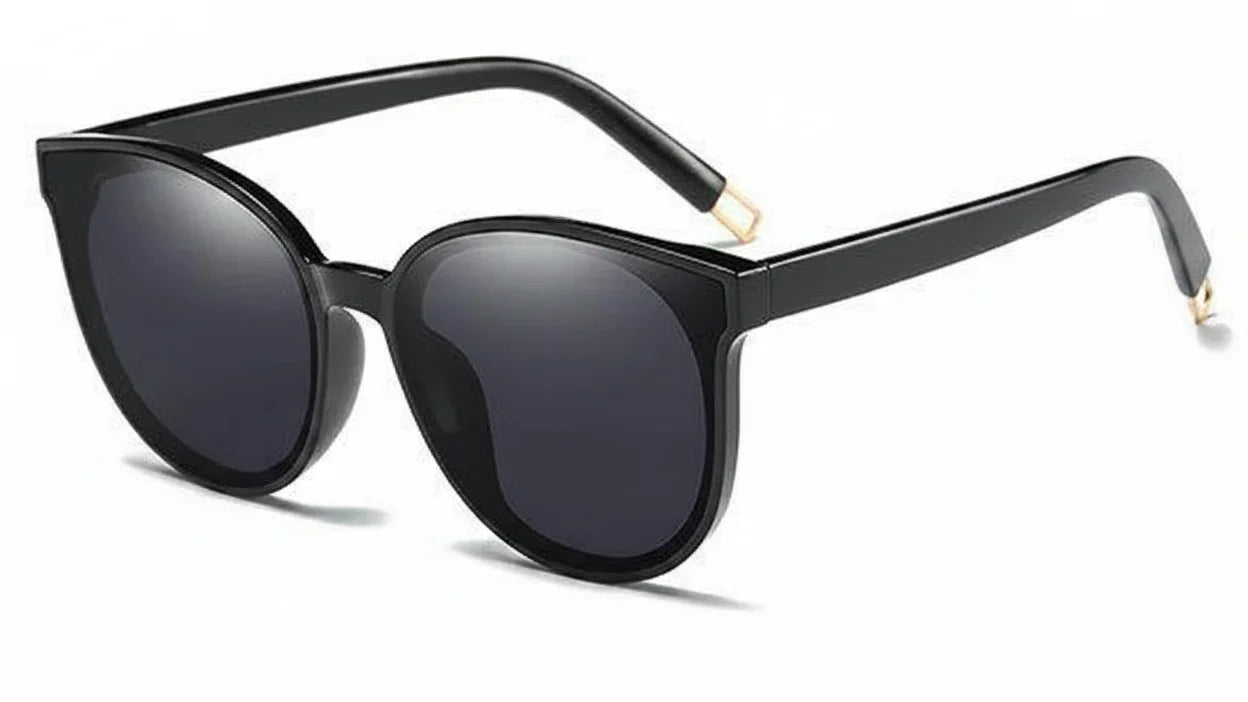 Stylish black cat-eye sunglasses with gold accents, UV protection and polarization for women