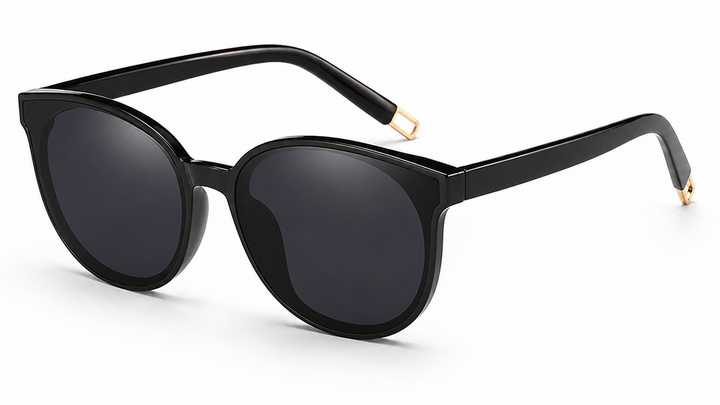 black ladies cat eye sunglasses with gold arm trim
