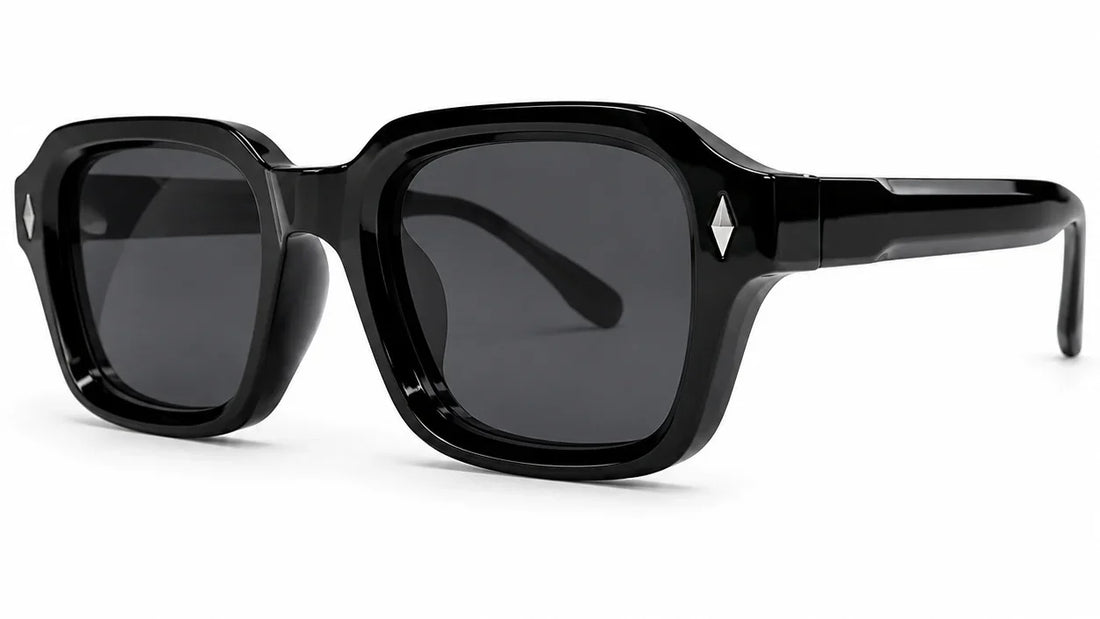 Black oversized square sunglasses with diamond accent, UV protection, polarized lenses for women