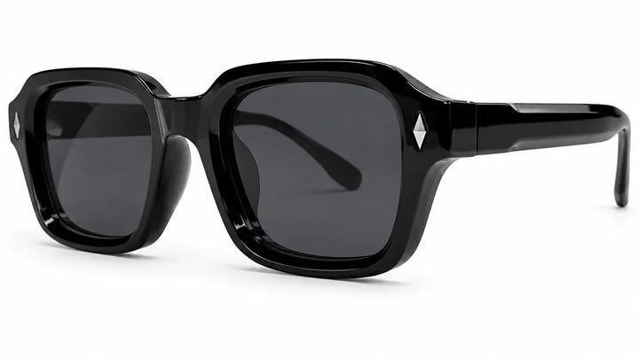 Black oversized square sunglasses with diamond accent, UV protection, polarized lenses for women